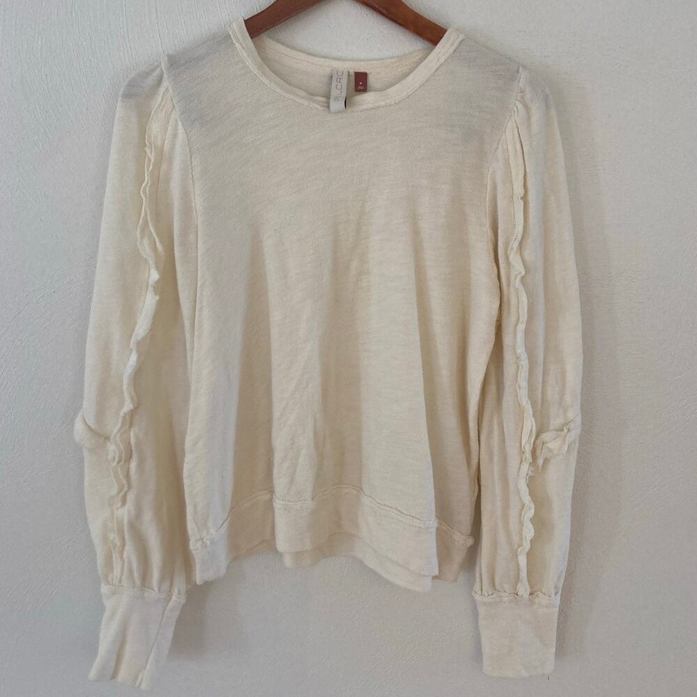 Anthropologie Pilco Elsa Ruffled Slub Knit Cotton Cream Top Sweater M - Picture 4 of 11